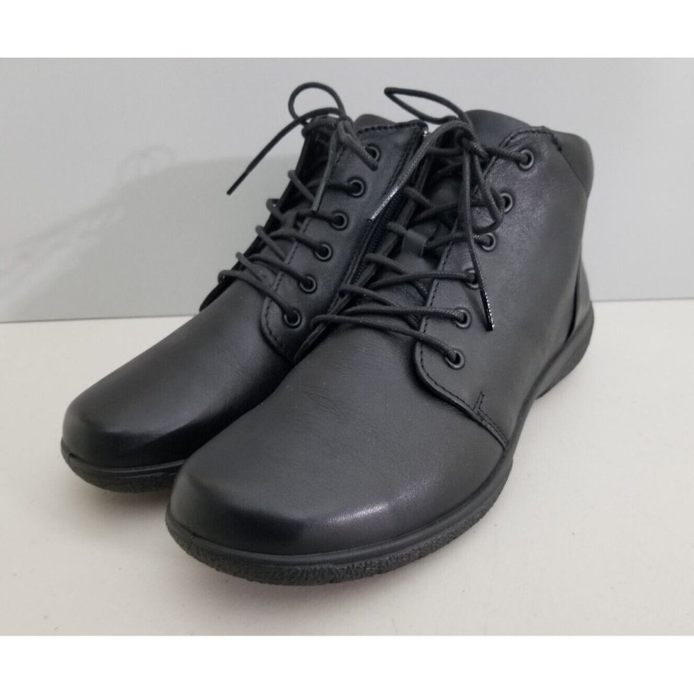Hotter England Ellery II Black Leather Zip Lace Up Ankle Boot Size 6.5 37.5 EEE